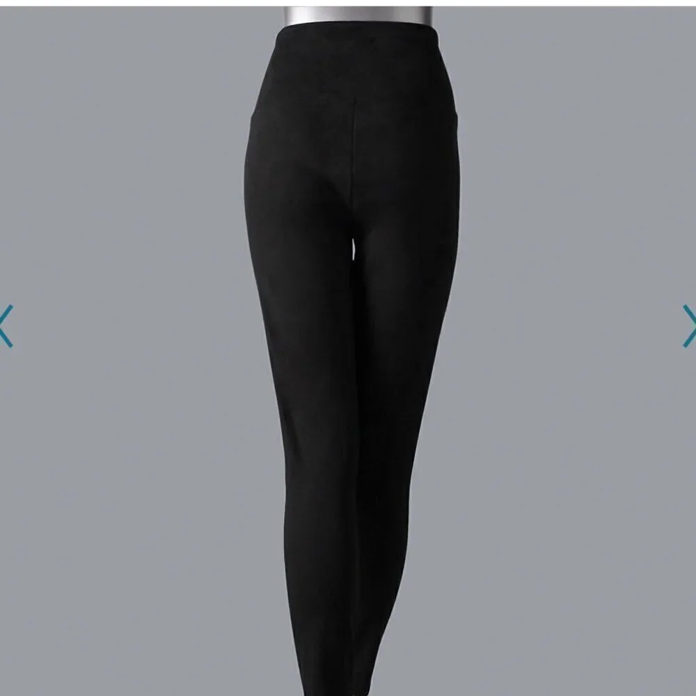 Simply Vera Wang Womens Black High Rise Faux Suede Pull On Leggings Sz L New